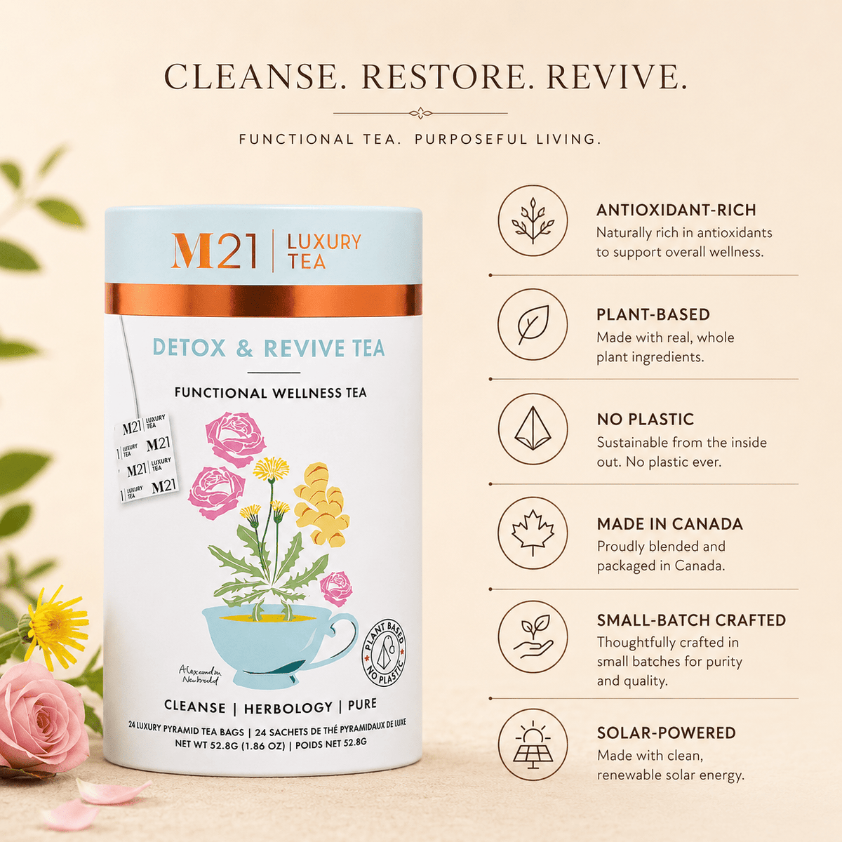 Detox and Revive Luxury Herbal tea | Canadian | 24ct - The clever Shelf