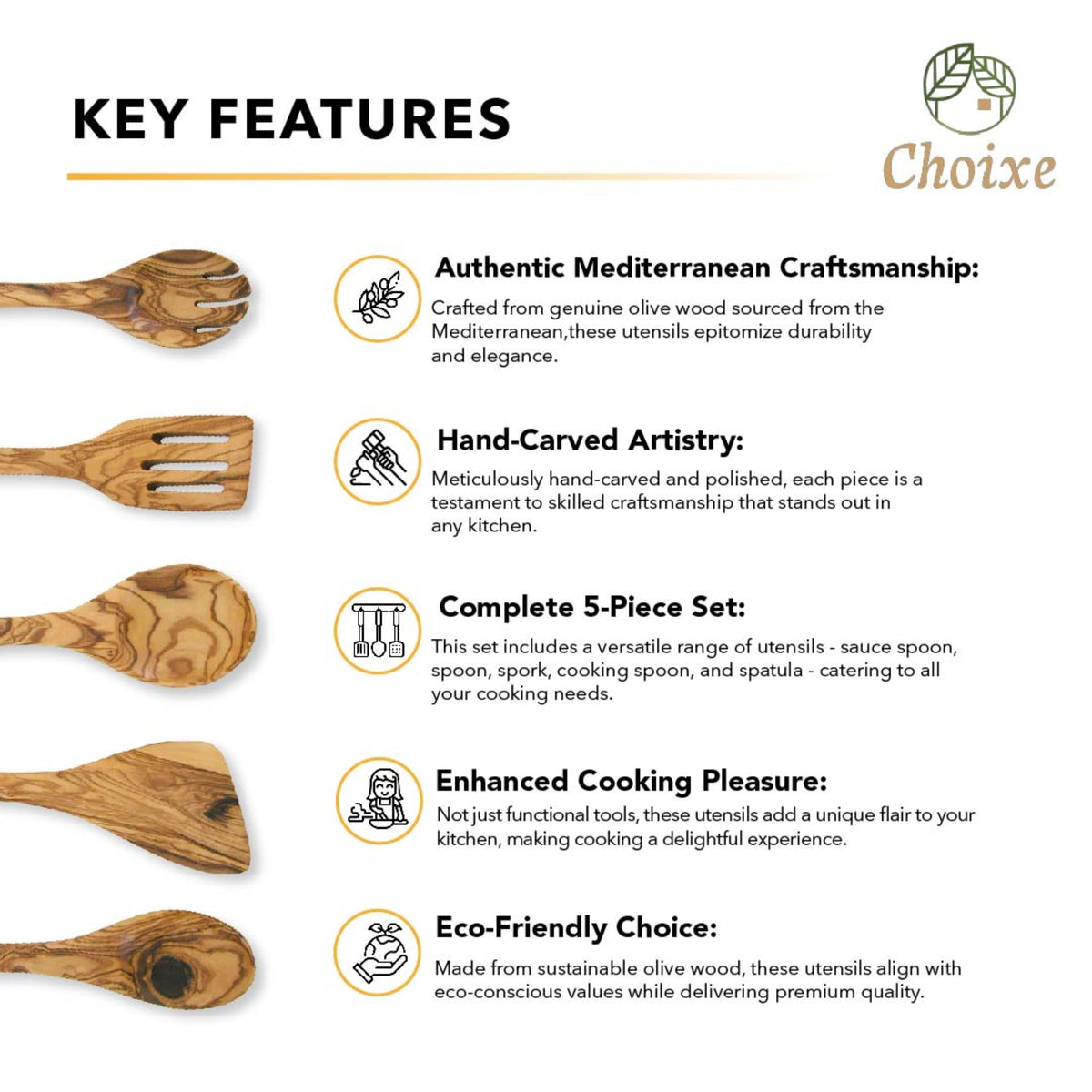 Olive Wood Kitchen Servers Set -5 pcs - The clever Shelf