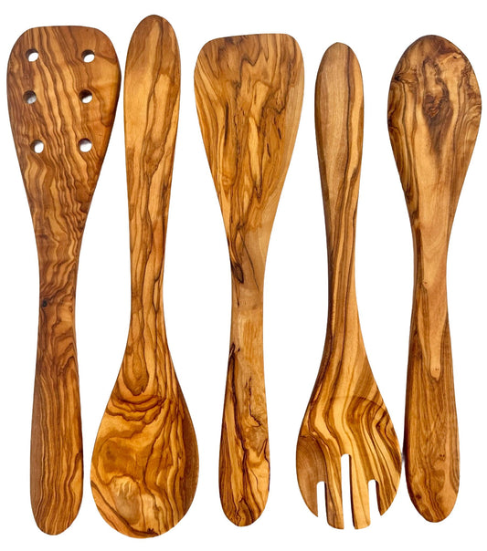 Olive Wood Kitchen Servers Set -5 pcs - The clever Shelf
