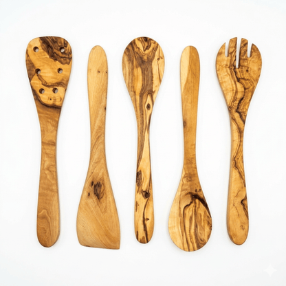 Olive Wood Kitchen Servers Set -5 pcs - The clever Shelf