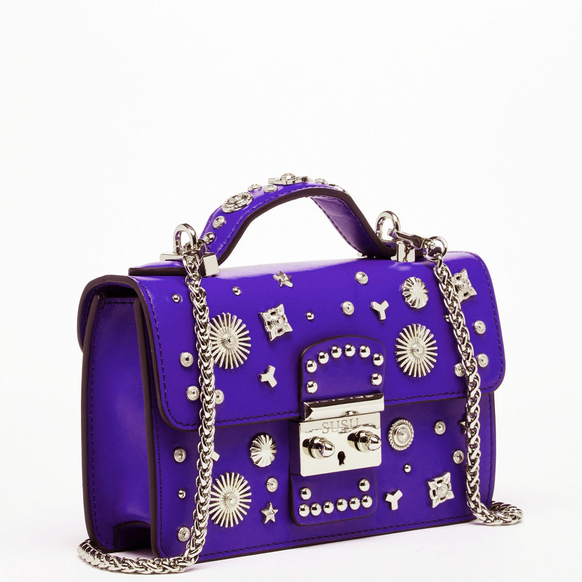 Royal Blue Studded Leather Crossbody Bag - The clever Shelf
