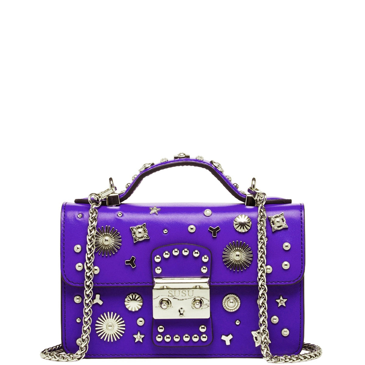 Royal Blue Studded Leather Crossbody Bag - The clever Shelf